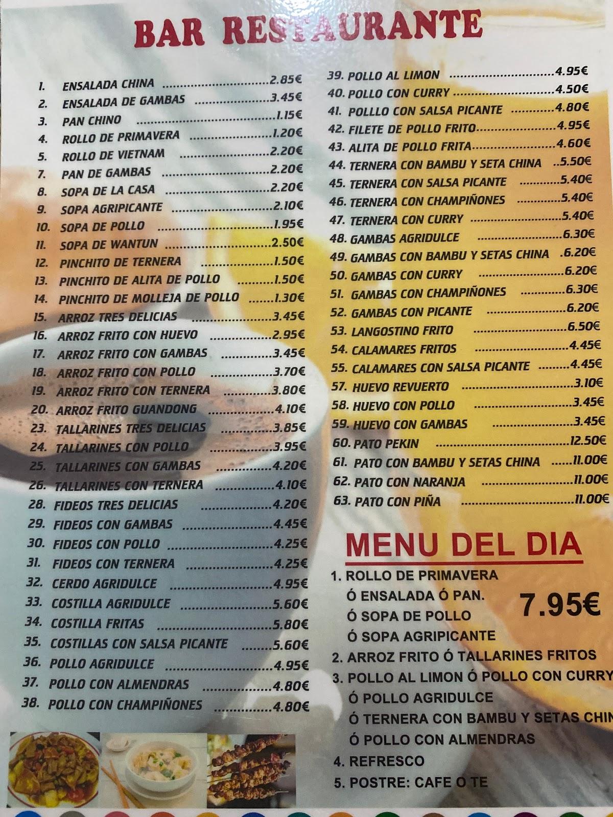 Carta de Bar Cafetería Amigos, Málaga