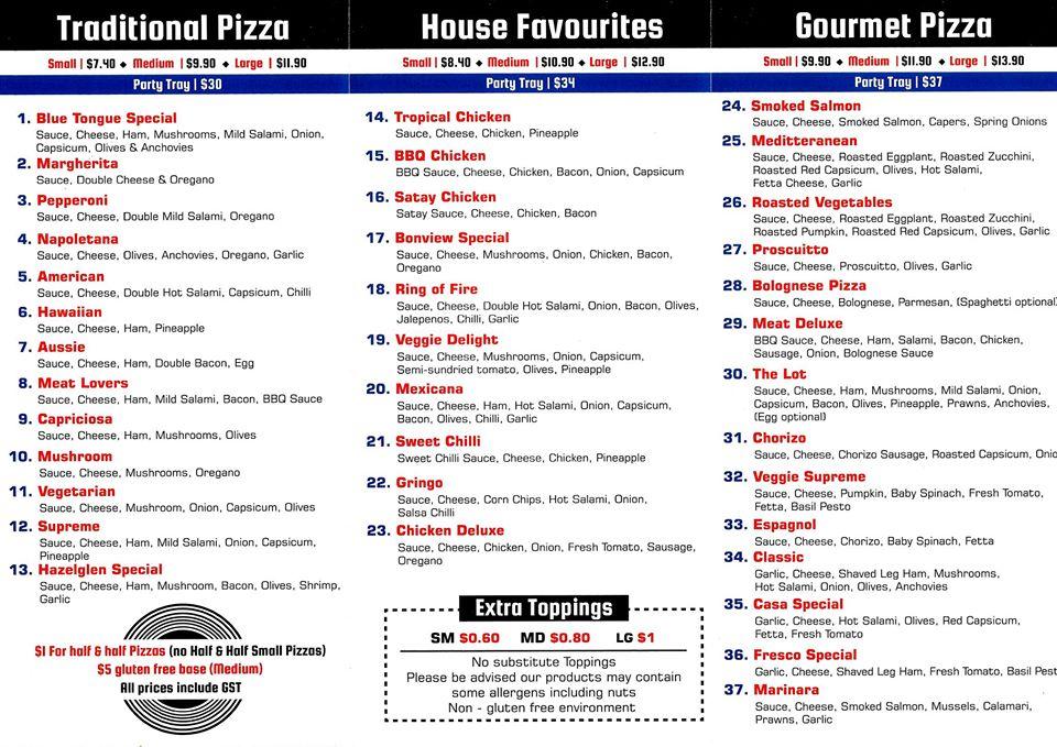 Menu at Blue Tongue Pizza, Pasta & Ribs restaurant, Wollert