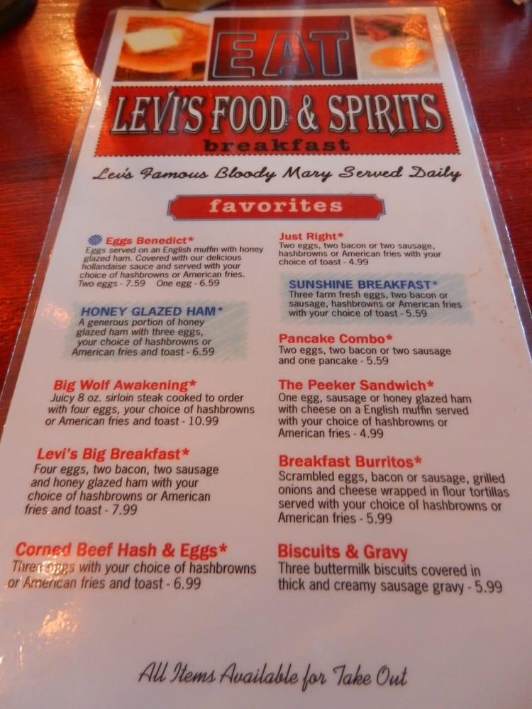 Menu at Levi's Food & Spirits restaurant, Saginaw