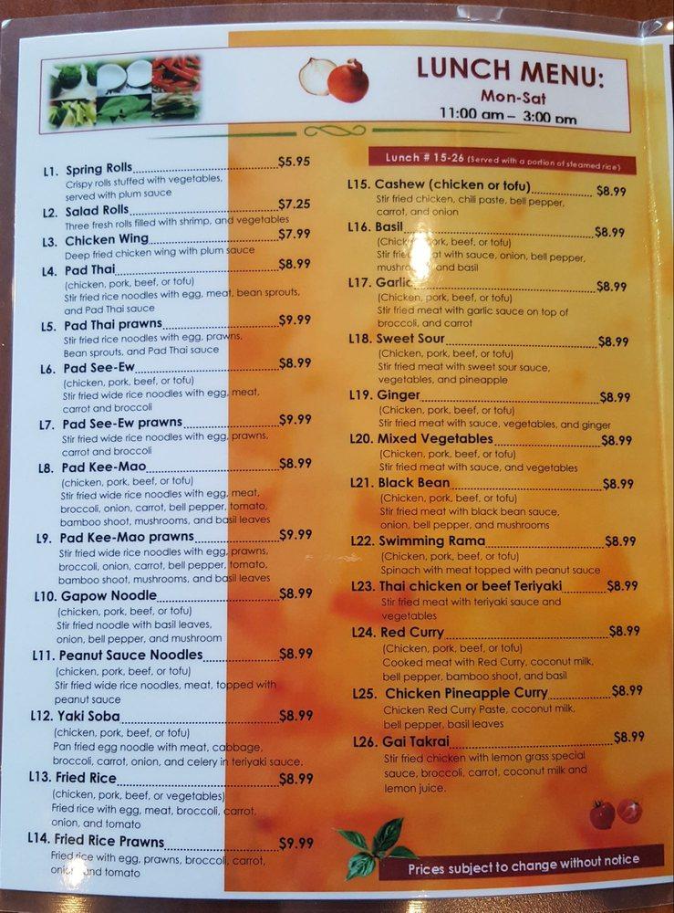 Menu at Thai In Fife restaurant, Fife