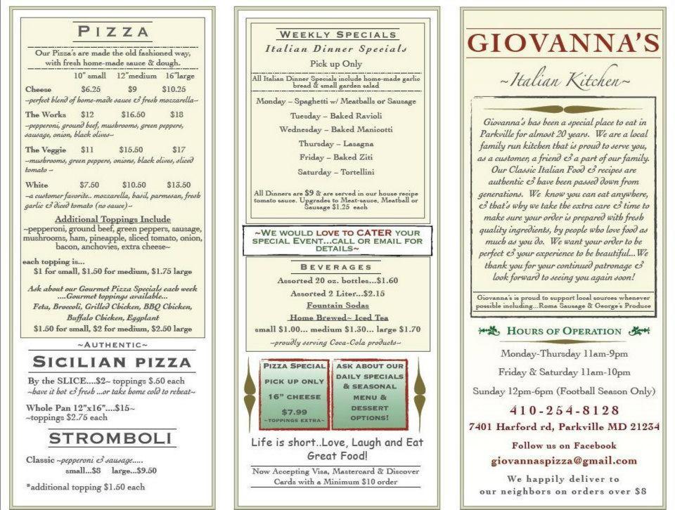 R0dd Menu Giovannas Italian Kitchen 