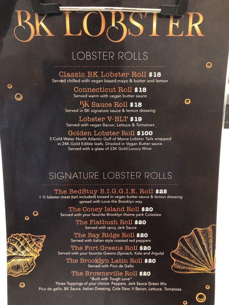 Menu at BK lobster restaurant, New York City, 535 Nostrand Ave.