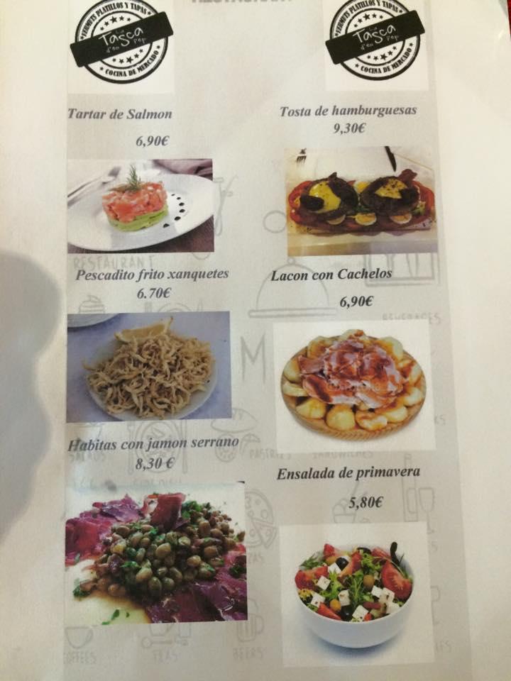 Menu at La Tasca restaurant, Sabadell