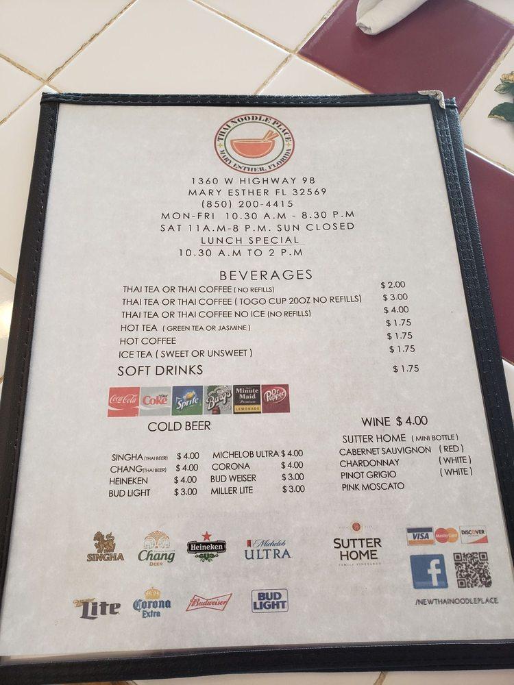 Menu at Thai Noodle Place restaurant, Fort Walton Beach