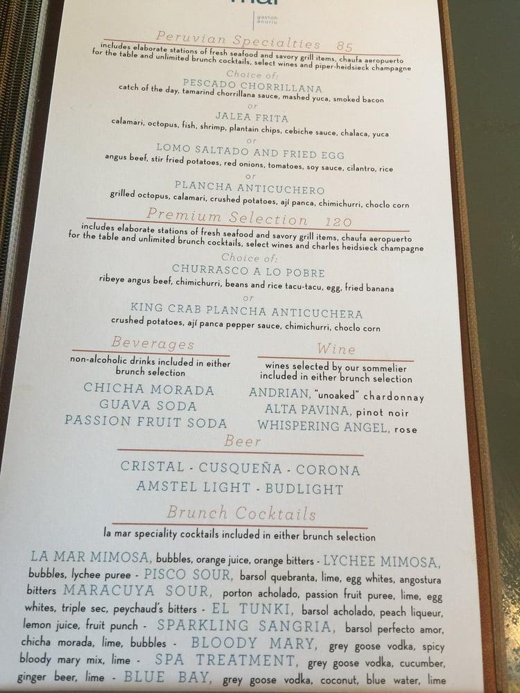 Carta del restaurante La Mar by Gaston Acurio, Miami