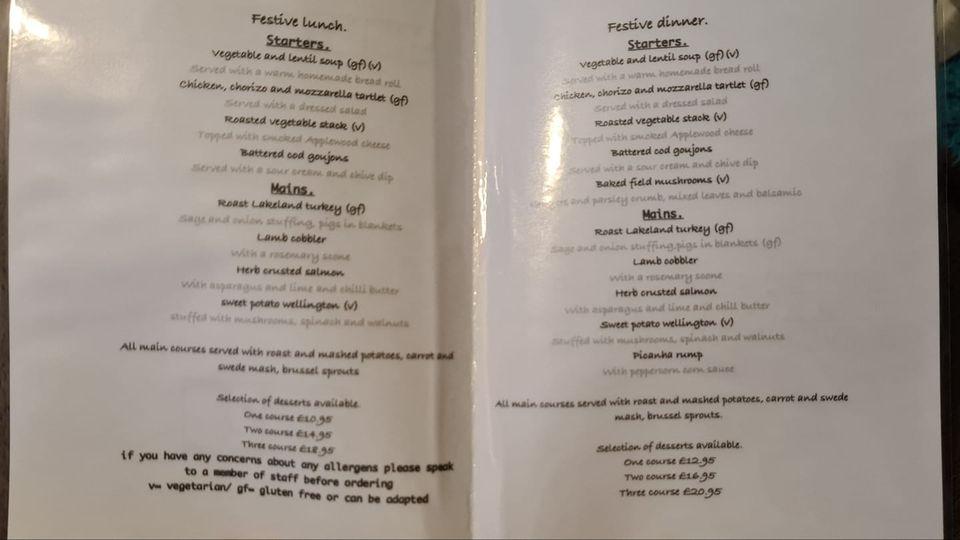 Menu at Oilys restaurant, Workington