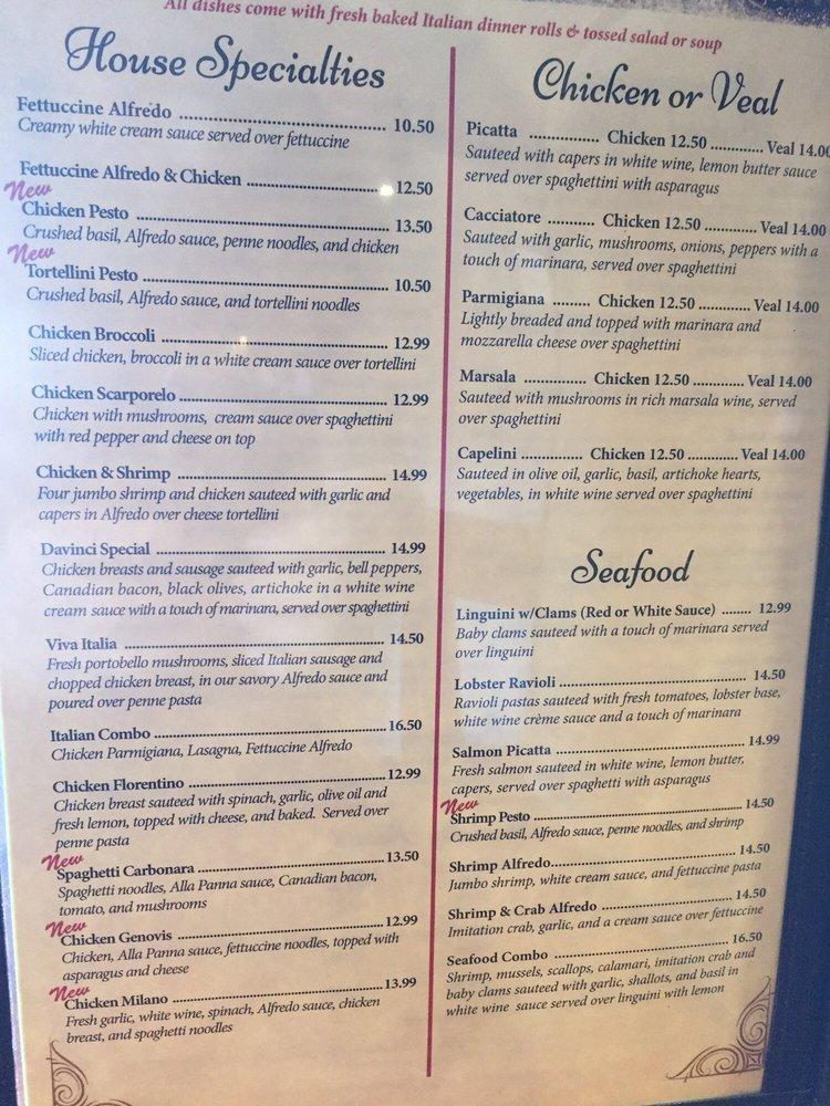 Menu at Da Vinci's Lebanon Mo restaurant, Lebanon