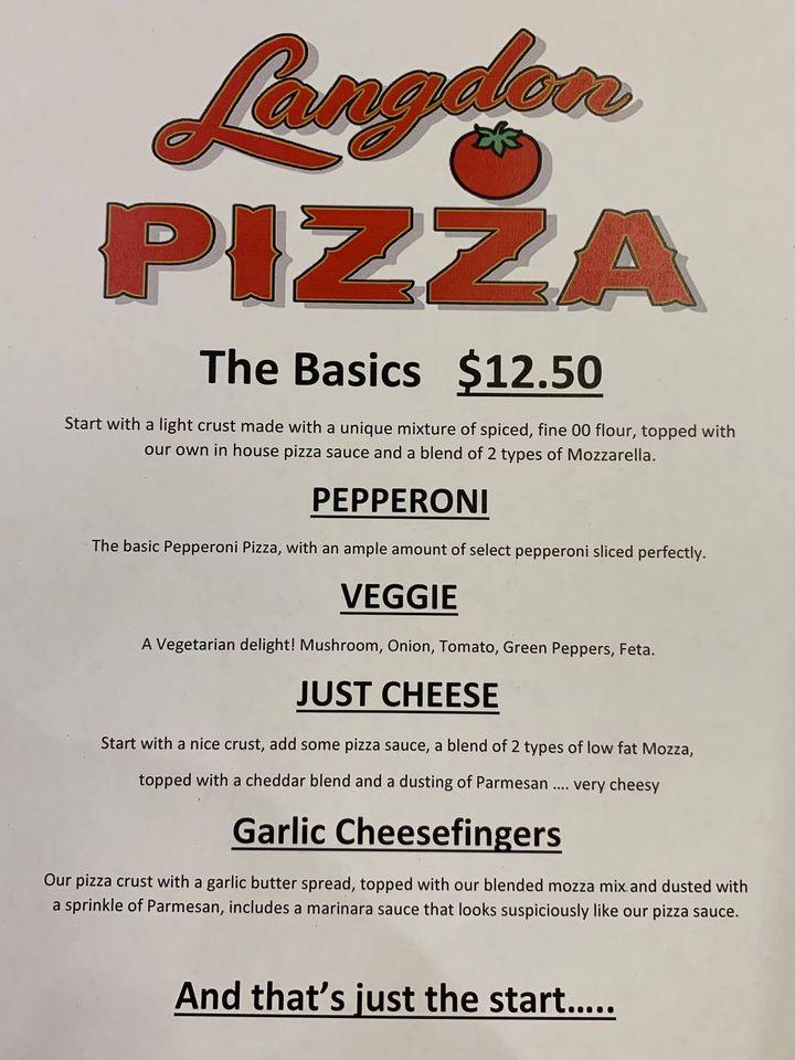 Menu at Langdon Pizza restaurant, Langdon