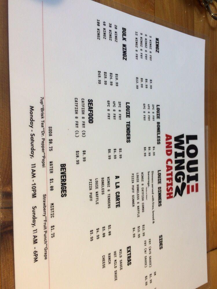 Menu at Louie Wingz & Catfish restaurant, Valparaiso