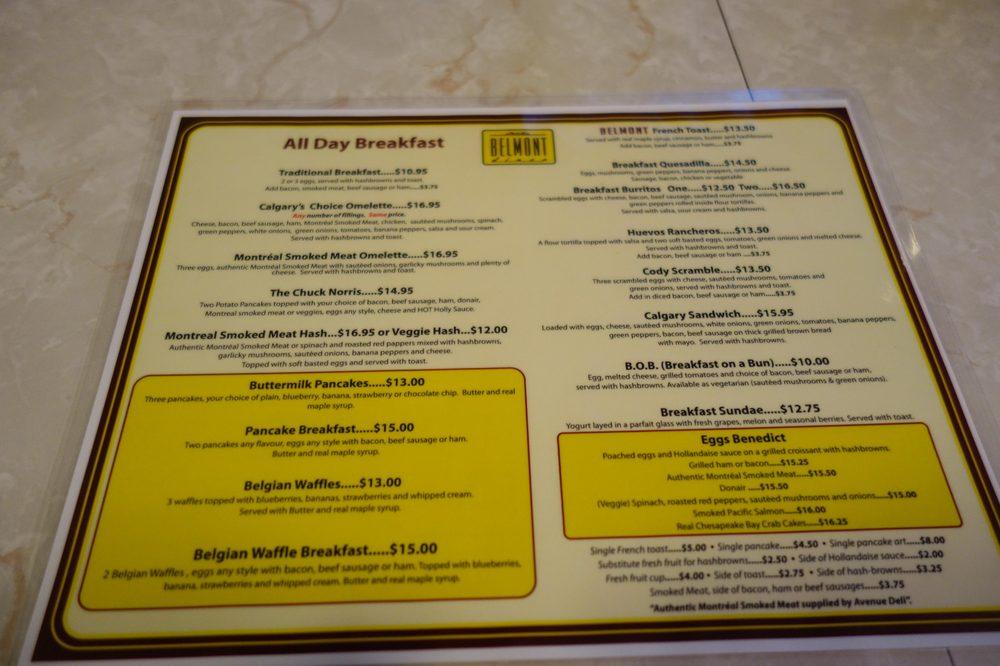 Menu at Belmont Diner Marda Loop restaurant, Calgary