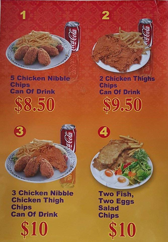 Menu at KY Fast Food, Turangi