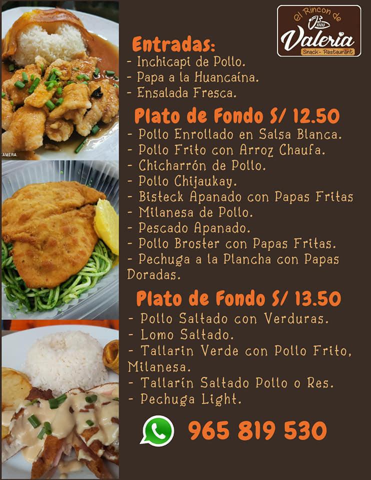 Menu at El Rincon De Valeria restaurant, Iquitos