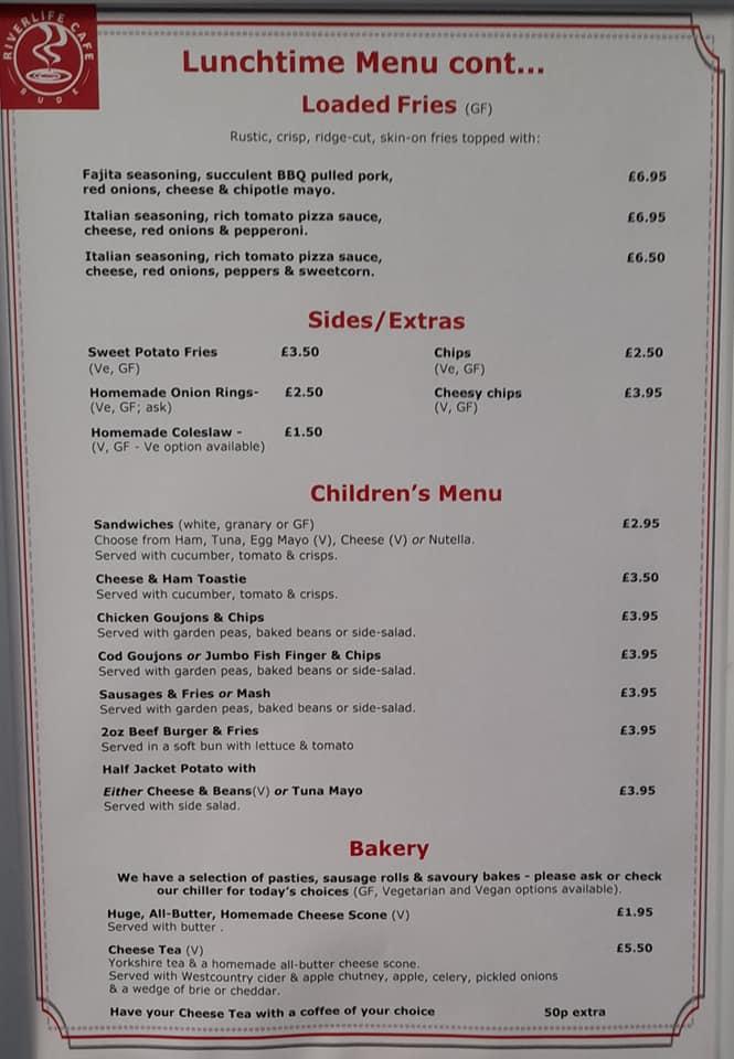 Carta de Riverlife Cafe, Bude