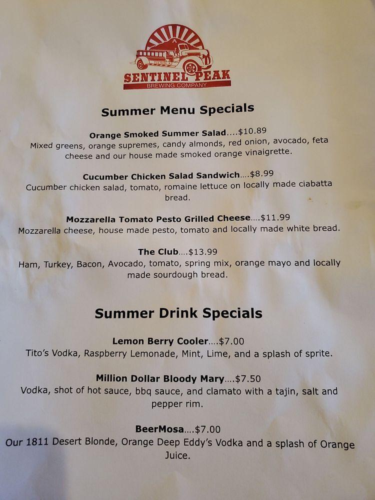 Menu at Sentinel Peak Brewing Company pub & bar, Tucson
