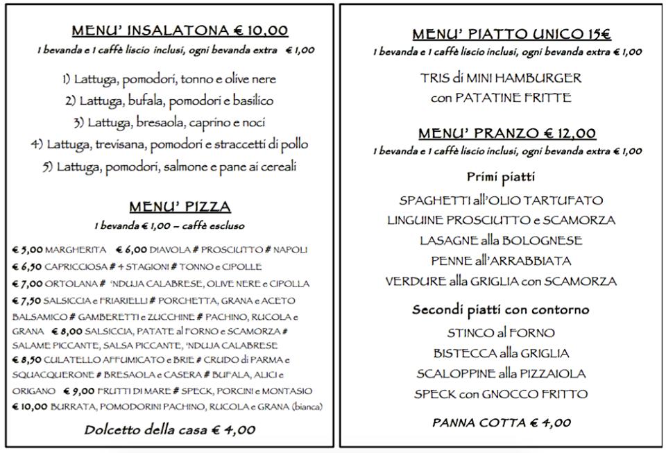 Menu di Trattoria Pizzeria Il Timone 
