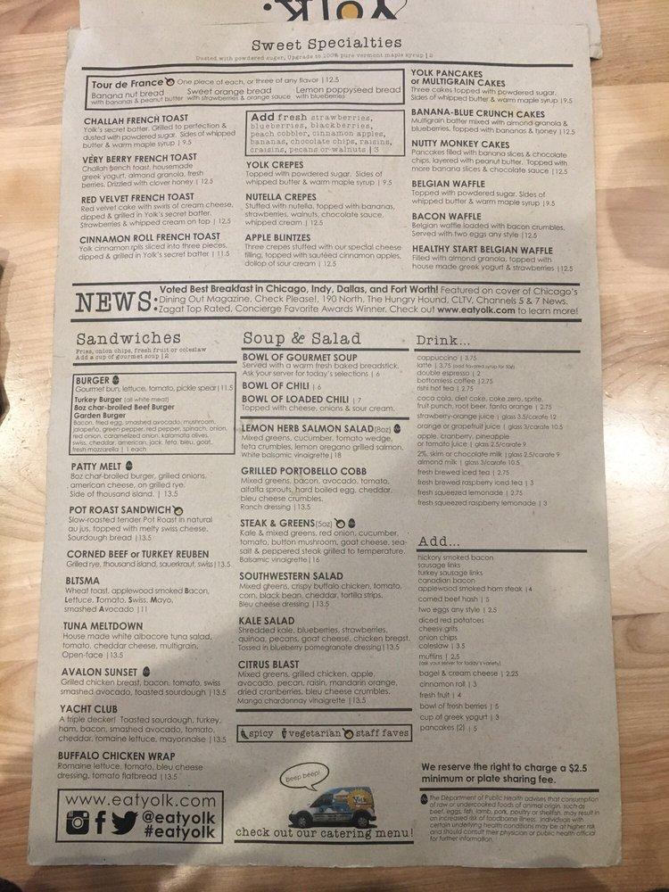 Menu at Yolk Sundance Square restaurant, Fort Worth
