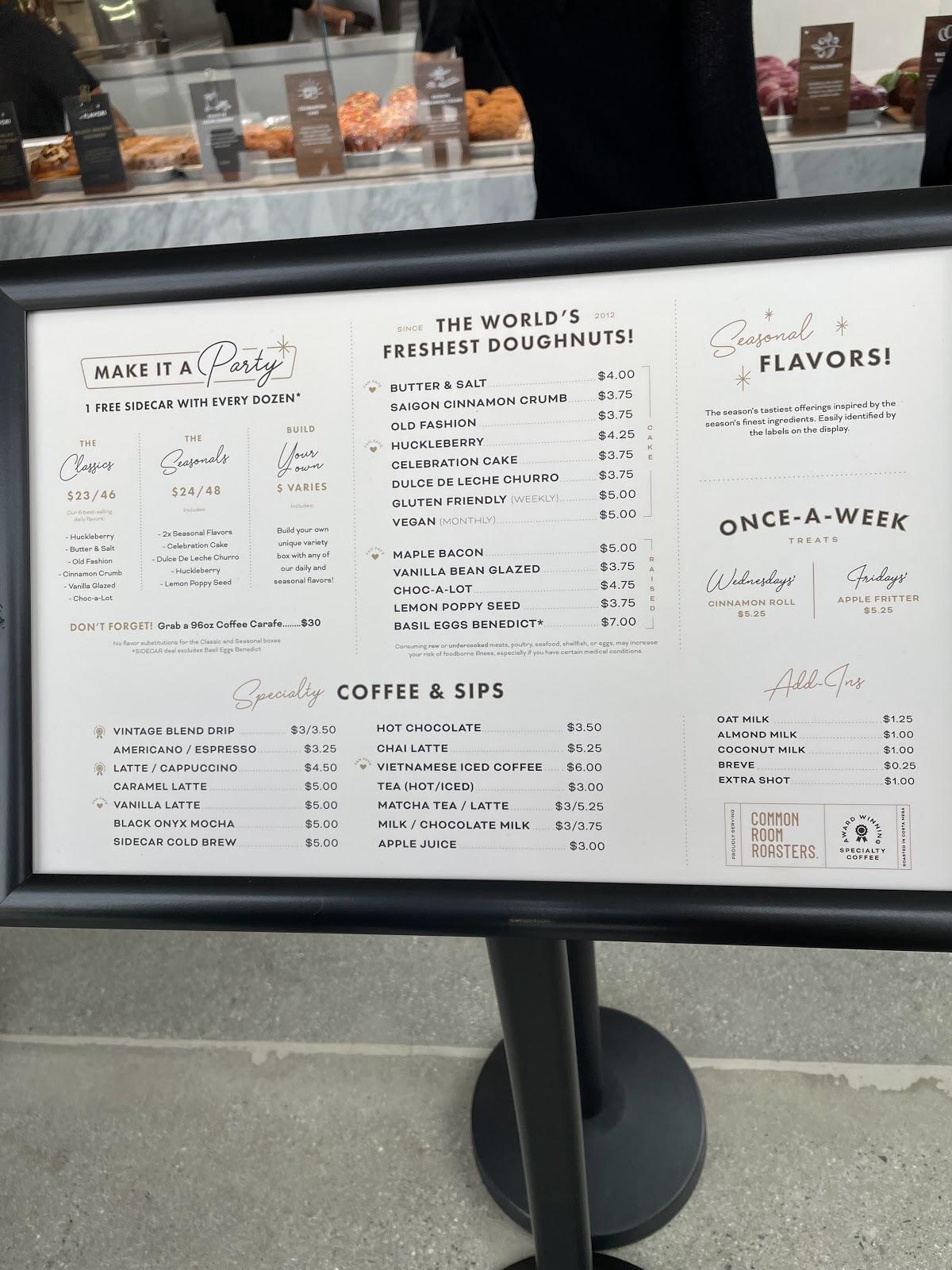 Menu at Sidecar Doughnuts & Coffee, Manhattan Beach, N Sepulveda Blvd