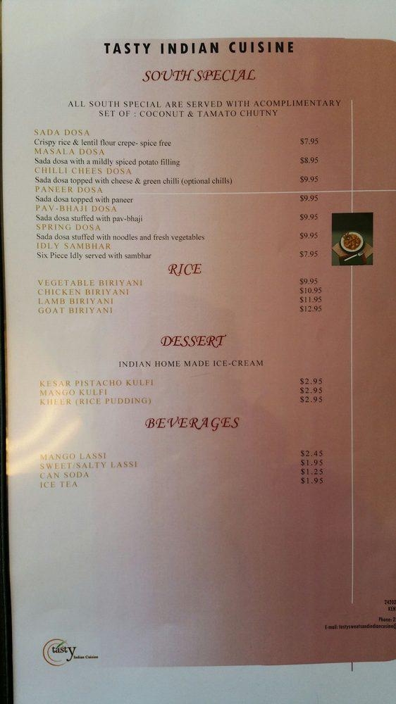 Menu at Tasty Indian Cuisine restaurant, Kent
