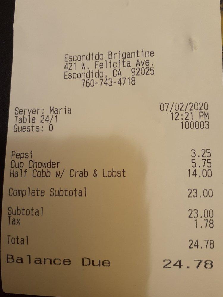 Menu at Brigantine Seafood & Oyster Bar, Escondido, 421 W Felicita Ave