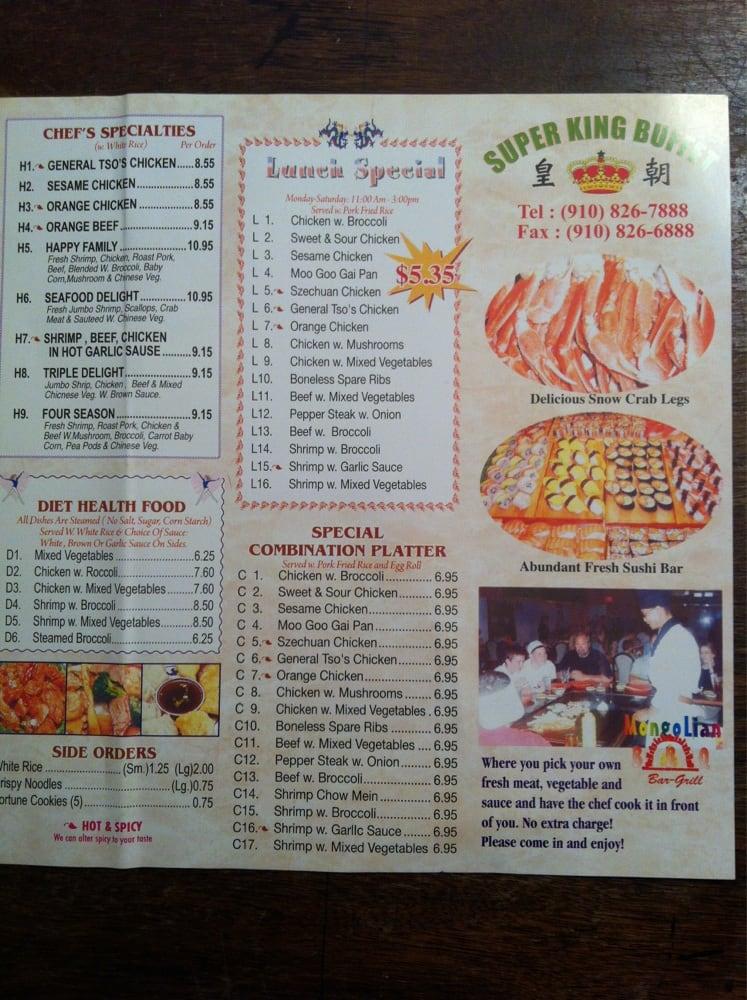 Menu at Super King Buffet restaurant, Fayetteville