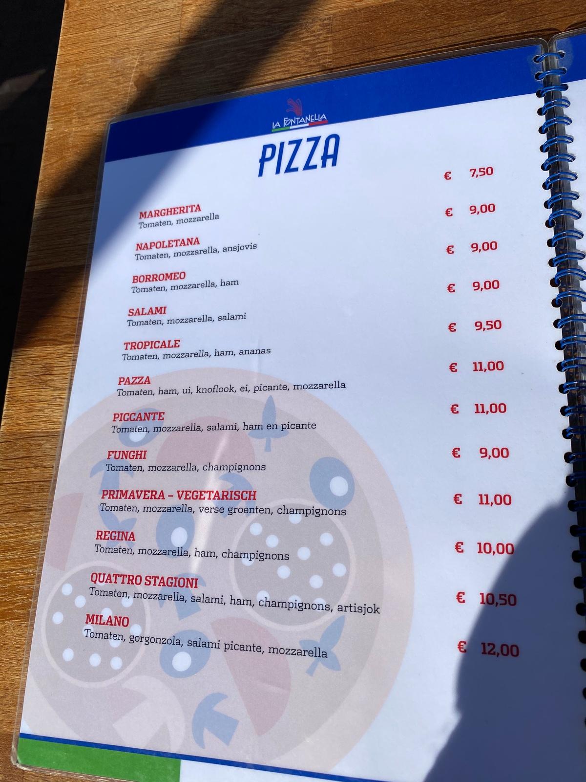 Speisekarte Von La Fontanella Pizzeria Ristorante Italiano Zandvoort