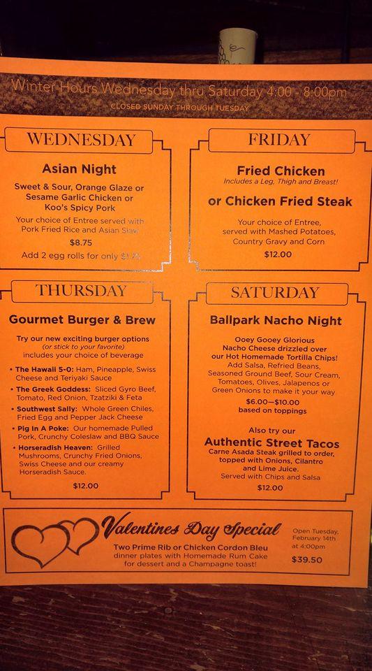 Menu at Oxbow Dinner House and Pizza Company steakhouse, Prairie City