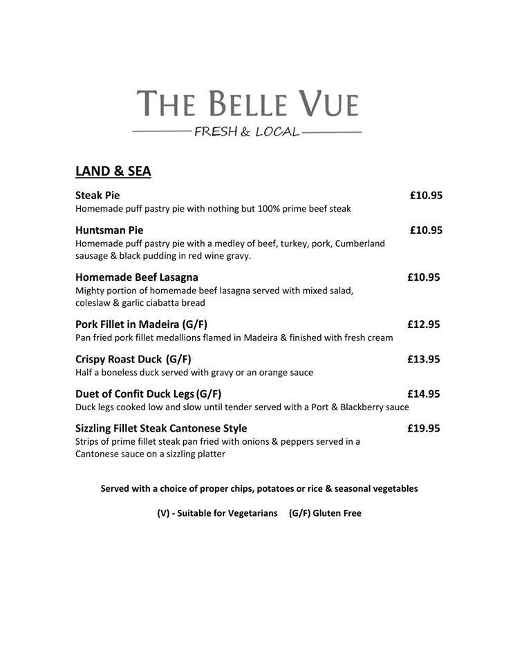 Menu at The Belle Vue, Papcastle pub & bar, Cockermouth