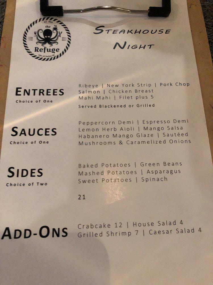 Menu at The Refuge restaurant, Isle of Palms