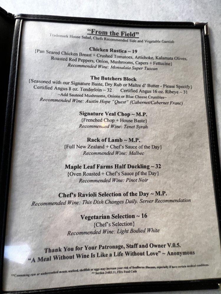 Menu at Vintage On 5th restaurant, Crystal River