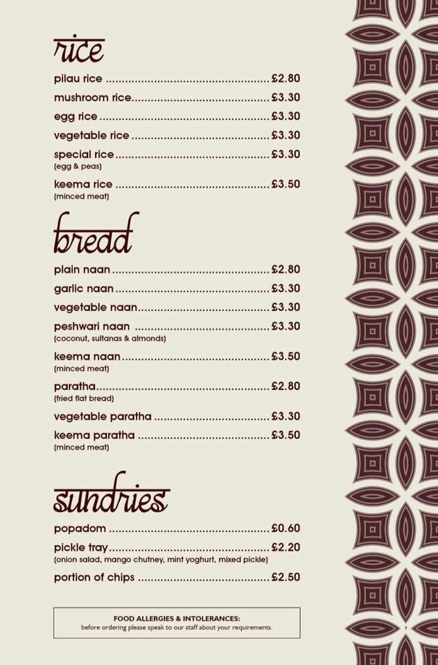 Menu at Saffron Lounge restaurant, Willerby