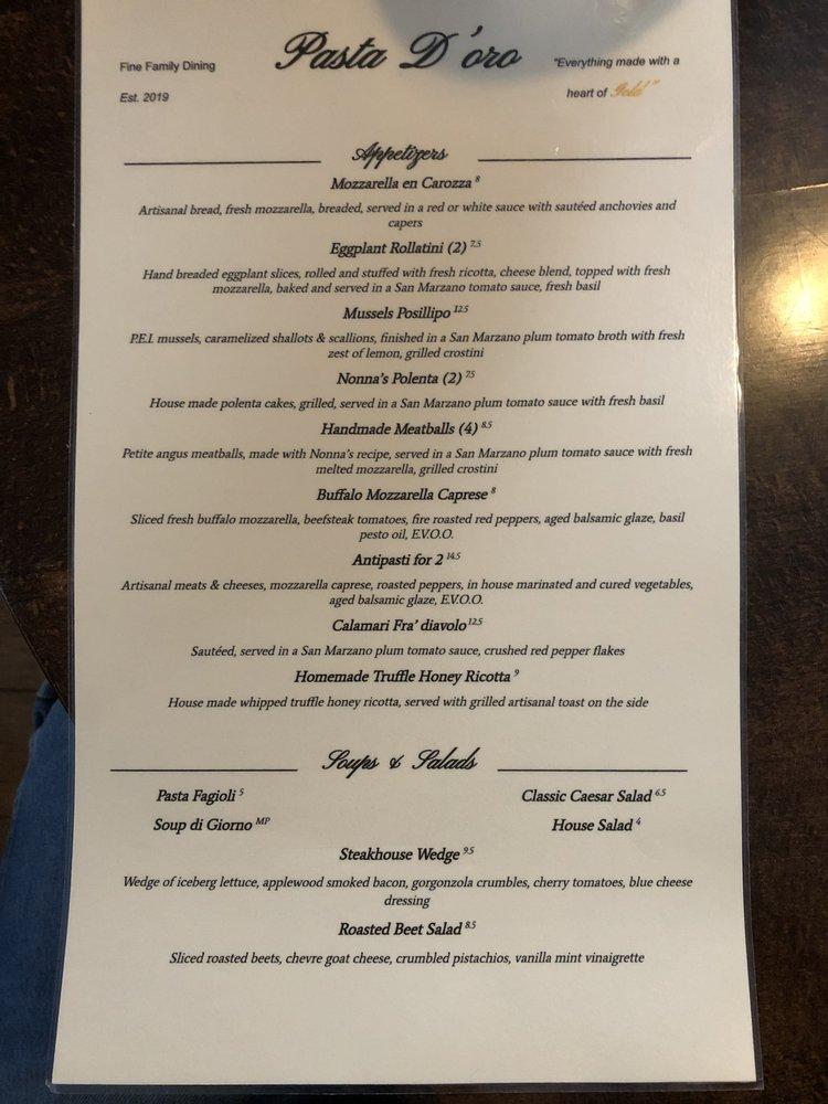 Menu at Pasta D'oro restaurant, Wurtsboro