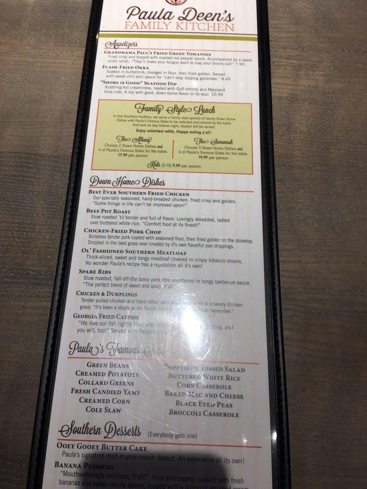Menu at Paula Deen's Family Kitchen restaurant, Branson