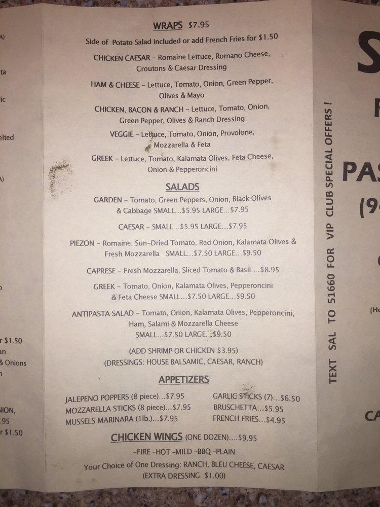 Menu at Sal's Pizzeria & Pasta House, Sarasota, Gateway Ave