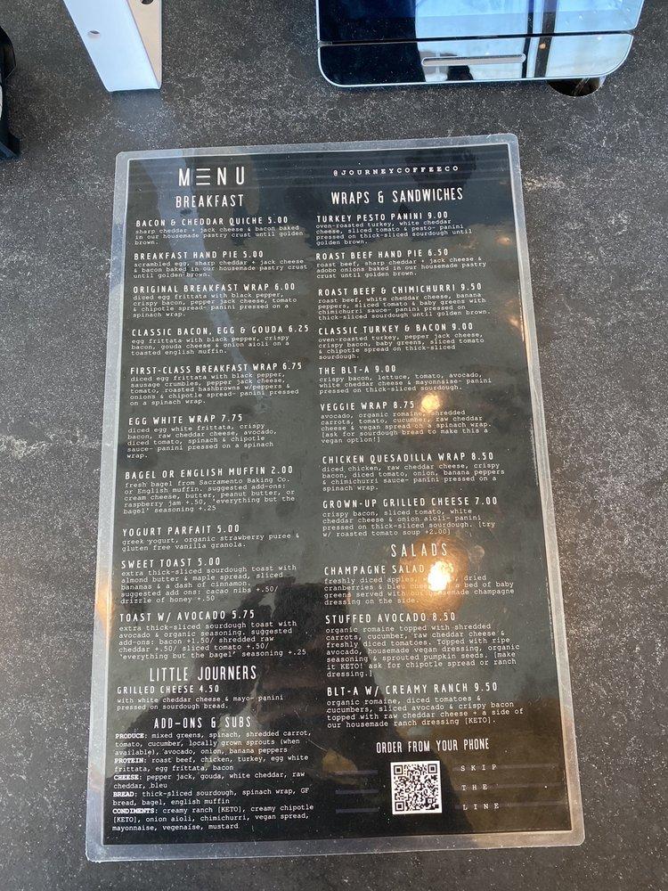 Menu at Journey Coffee Co. pub & bar, Fairfield, One Lake Dr
