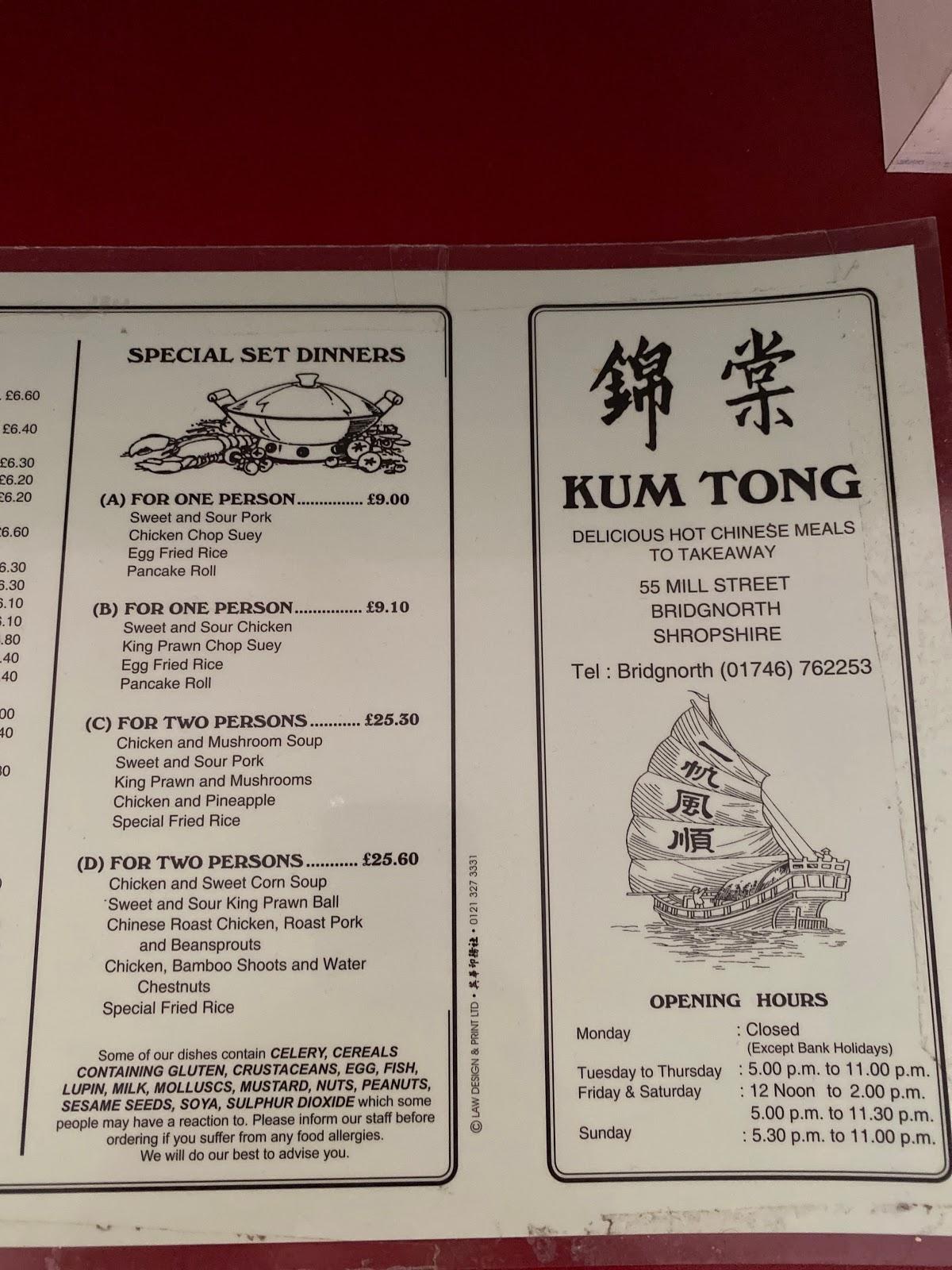Menu at Kum Tong fast food, Bridgnorth