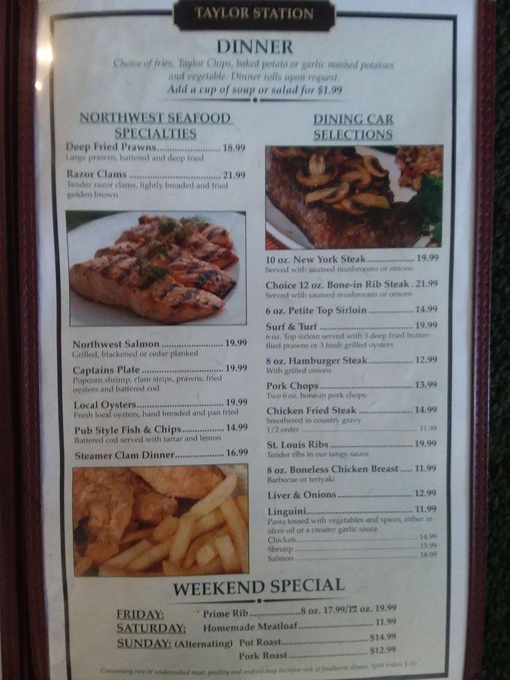 Menu at Taylor Station Restaurant & Lounge, Kamilche, 62 SE Lynch Rd