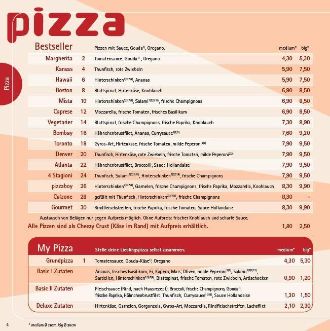 Speisekarte von pizzaboy City, Mainz, Mombacher Str. 48
