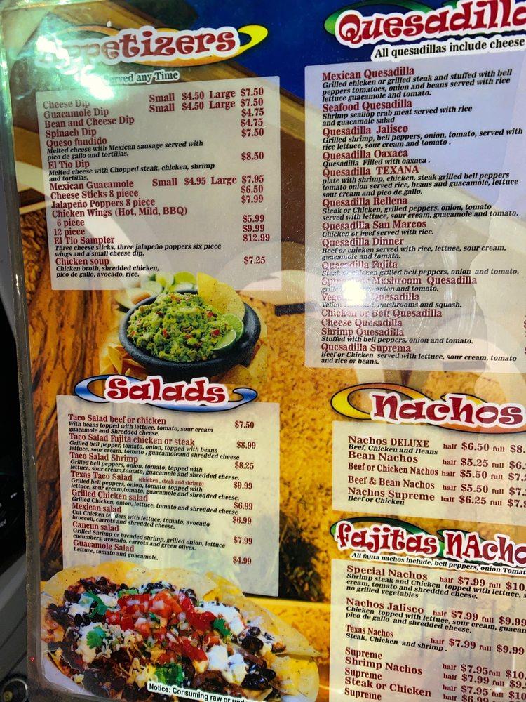 Menu at El Tio Mexican Restaurant, Douglasville, GA5