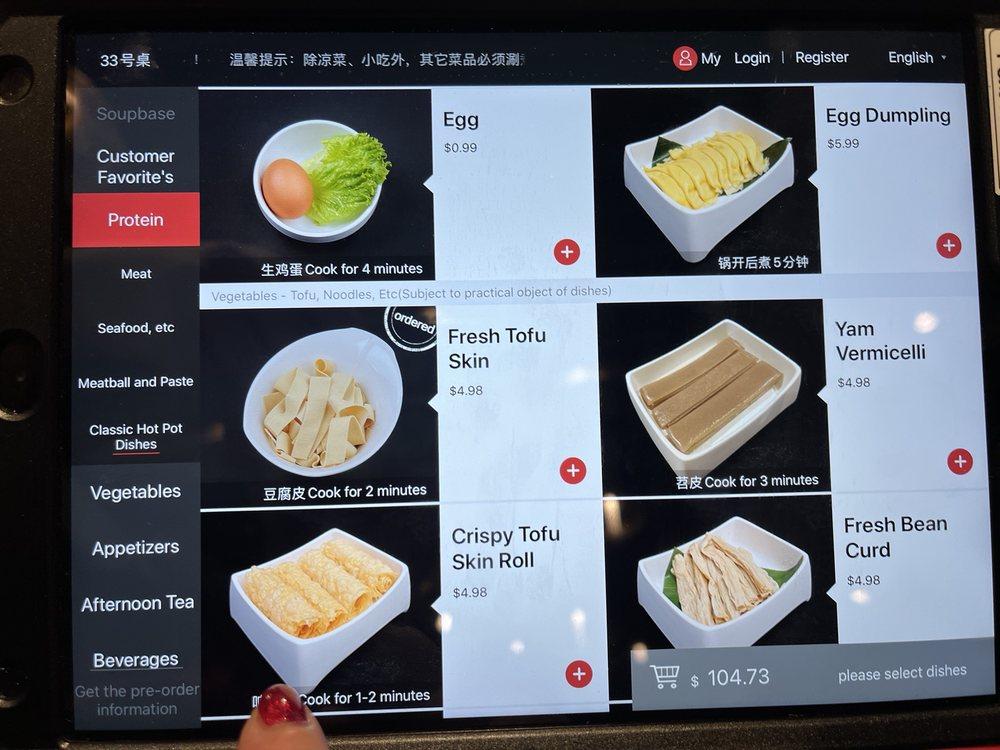 Menu at Haidilao Hot Pot restaurant, Chicago