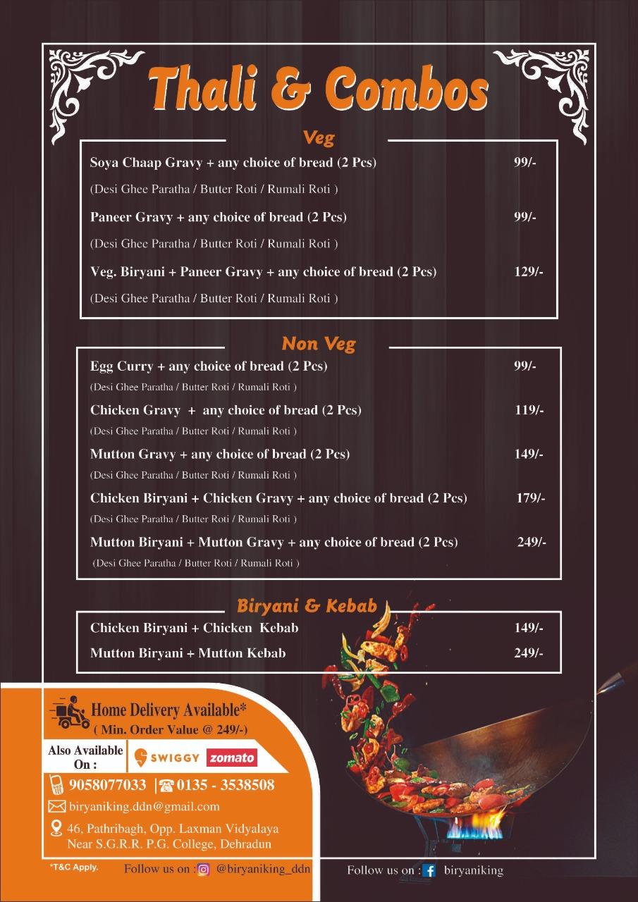 Menu at The Biryani King, Dehradun