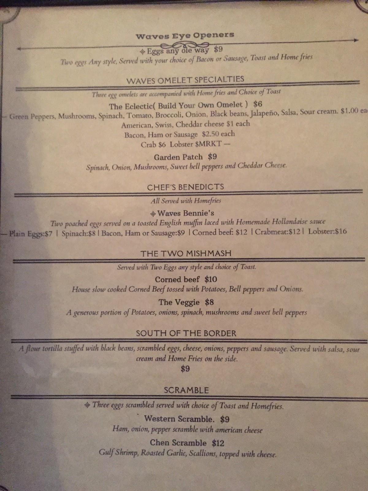 Menu at Waves Restaurant, Boothbay Harbor