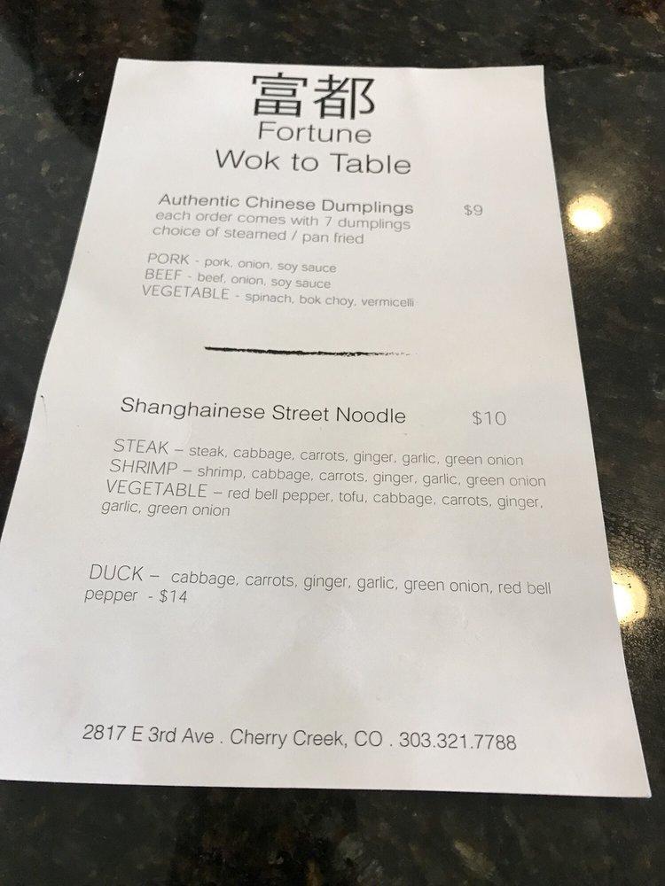 Menu at Fortune Wok to Table restaurant, Denver