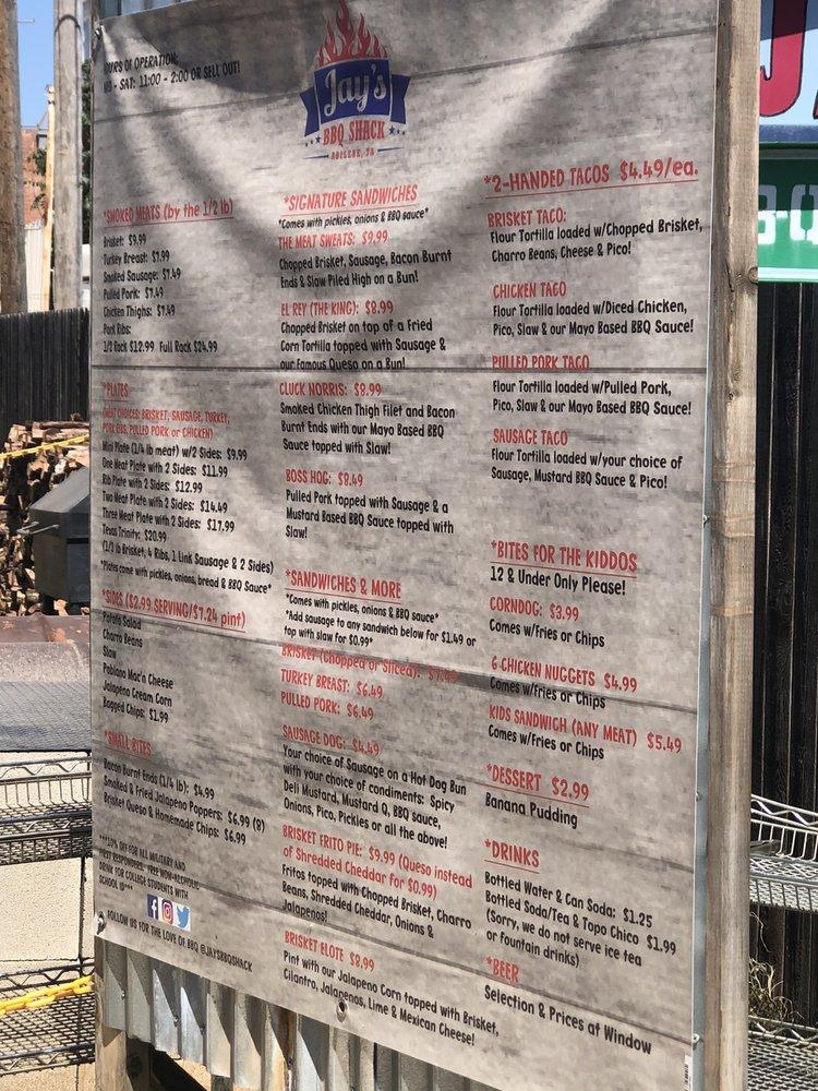 Menu at Jay’s BBQ Shack, Abilene