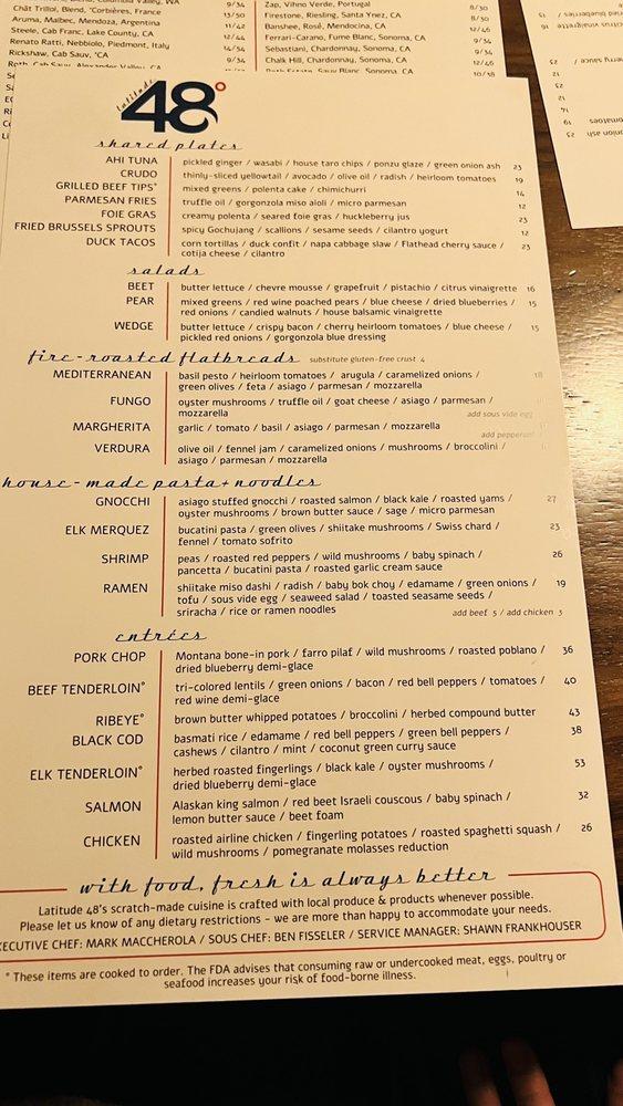 Menu at Latitude 48 Bistro pub & bar, Whitefish, 147 Central Ave
