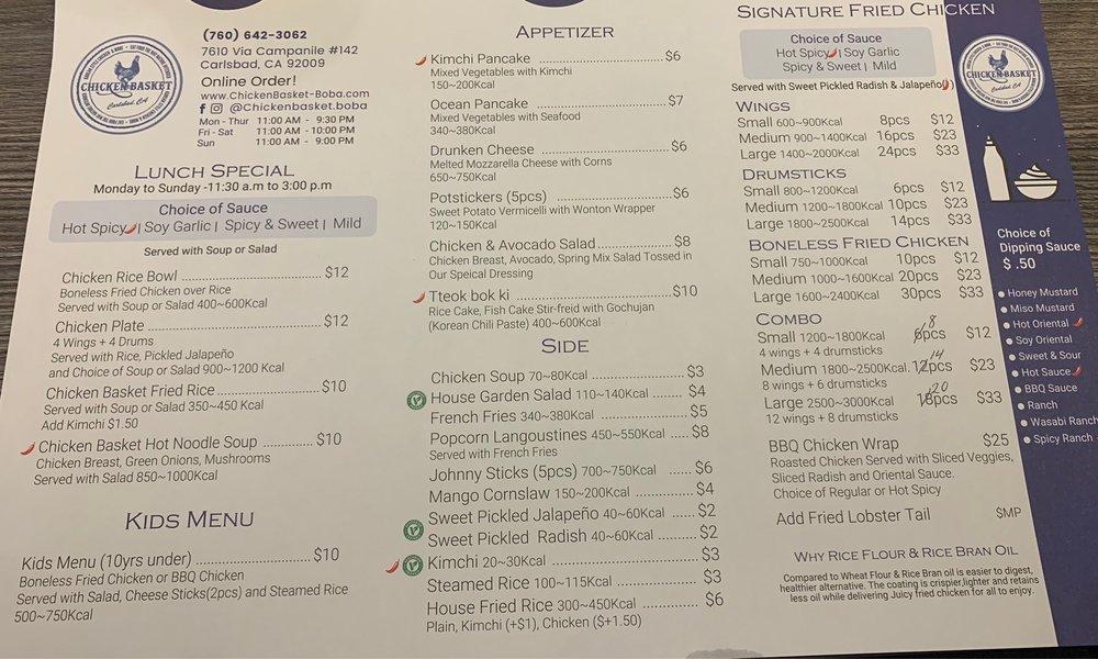Menu at Chicken Basket & Boba restaurant, Carlsbad
