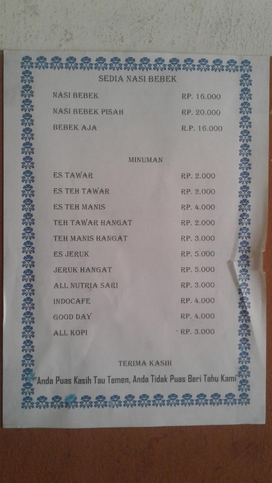 Menu At Nasi Bebek Goreng Pedas Restaurant Bekasi Regency