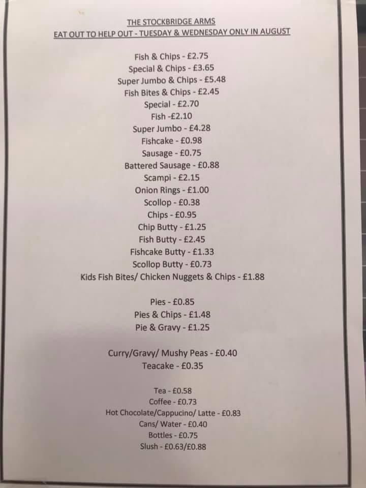 Menu at The Stockbridge Arms restaurant, Keighley
