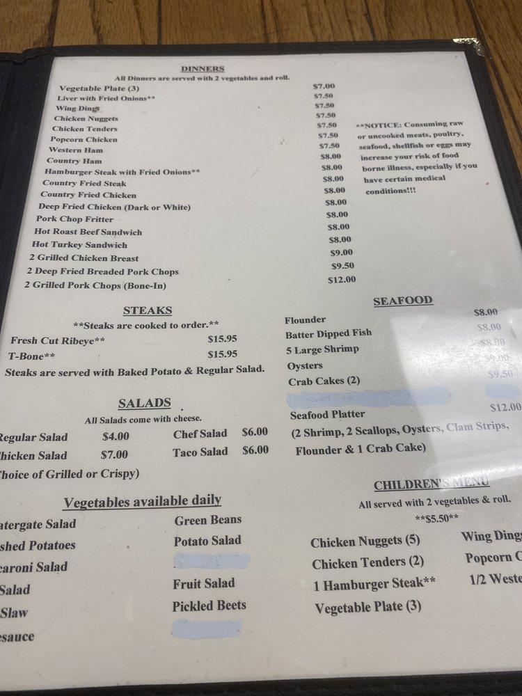 Menu at Hawksbill Diner restaurant, Stanley, E Main St