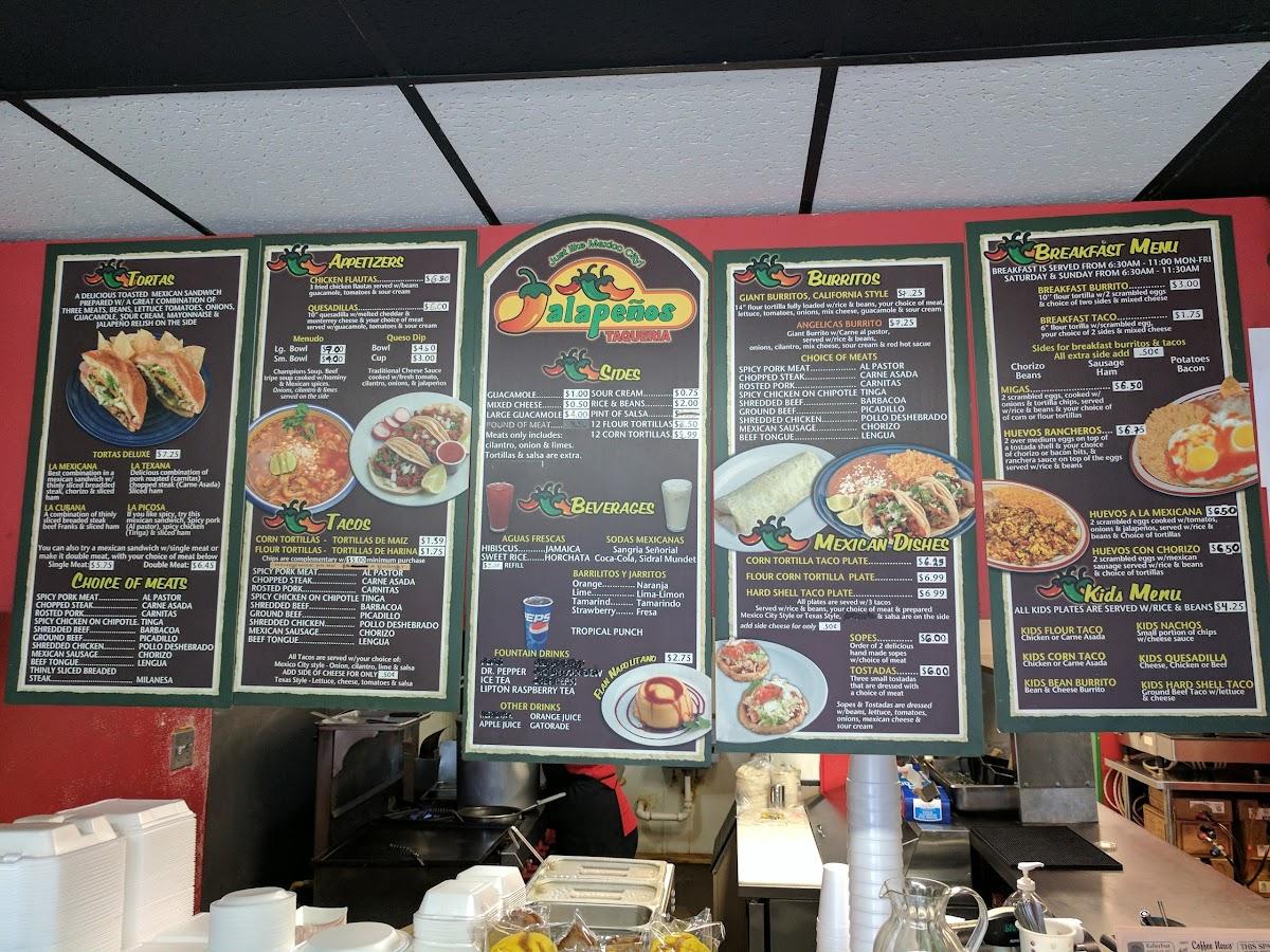 Menu at Jalapeños Taqueria restaurant, Keller