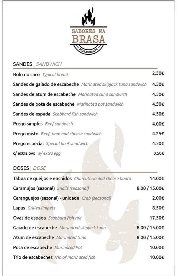 Menu Em Sabores Na Brasa Restaurante Vila Baleira